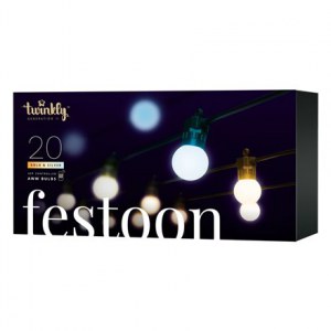 Twinkly | Festoon Smart LED Lights 20 AWW (Gold+Silver) G45 bulbs, 10m | AWW - Cool to Warm white